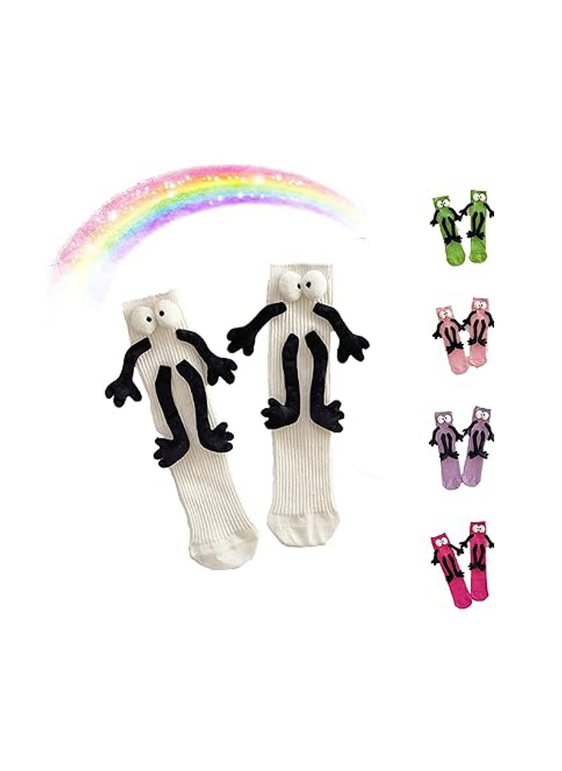 SYOSI - Fuzzy Socks with Grips, Couple Holding Hands Socks, 3D Doll Couple Sock, Unisex Holding Hands Sock, Magnetic Socks, Mid-Tube Socks, Matching Couple Socks, Funny Gift, Hand In Hand Socks (Black, 30CM) - Image 1