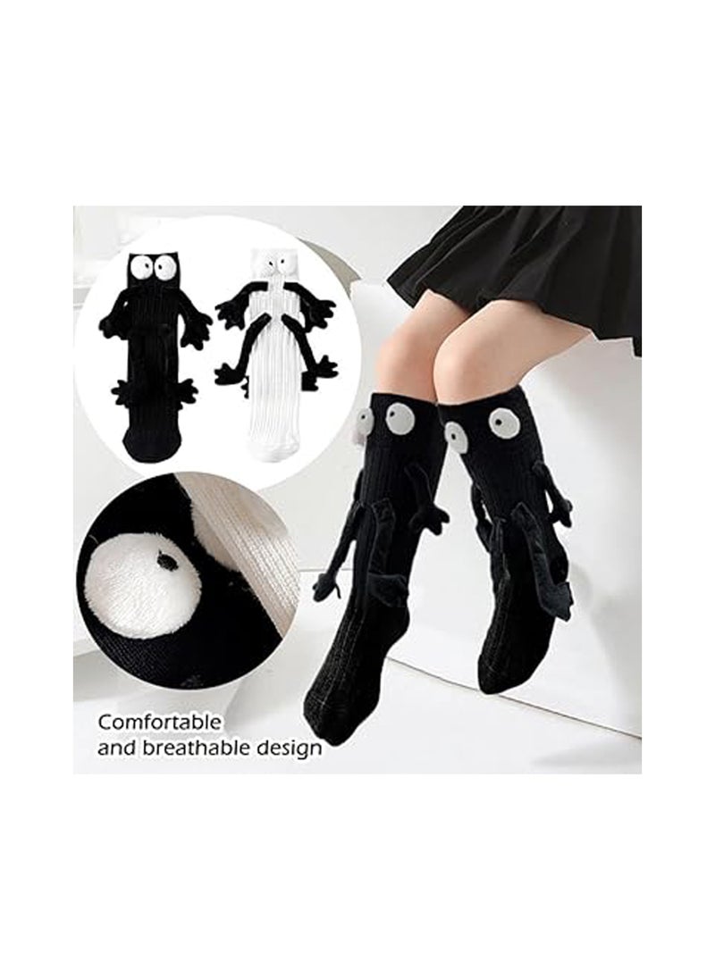 SYOSI - Fuzzy Socks with Grips, Couple Holding Hands Socks, 3D Doll Couple Sock, Unisex Holding Hands Sock, Magnetic Socks, Mid-Tube Socks, Matching Couple Socks, Funny Gift, Hand In Hand Socks (Black, 30CM) - Image 1