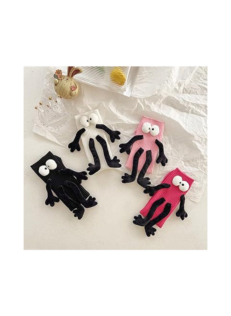 SYOSI - Fuzzy Socks with Grips, Couple Holding Hands Socks, 3D Doll Couple Sock, Unisex Holding Hands Sock, Magnetic Socks, Mid-Tube Socks, Matching Couple Socks, Funny Gift, Hand In Hand Socks (Black, 30CM) - Image 1