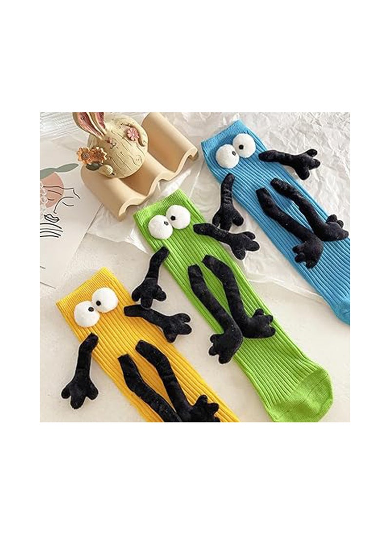 SYOSI - Fuzzy Socks with Grips, Couple Holding Hands Socks, 3D Doll Couple Sock, Unisex Holding Hands Sock, Magnetic Socks, Mid-Tube Socks, Matching Couple Socks, Funny Gift, Hand In Hand Socks (Black, 30CM) - Image 1