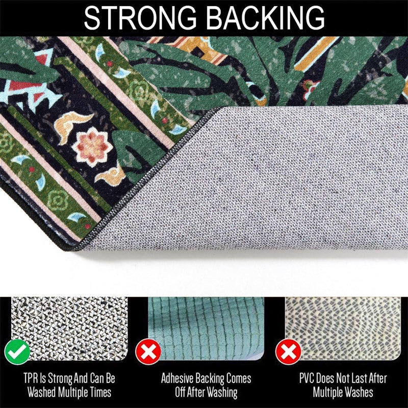 Aldopein Oriental Tropical Entryway Rugs Washable, Thin Black Boho Vintage Distressed Hippie 2x3 Throw Rugs for Bathroom Kitchen Indoor Doormat Non-Slip Abstract Botanical Tribal Indian Accent Carpet - Image 4