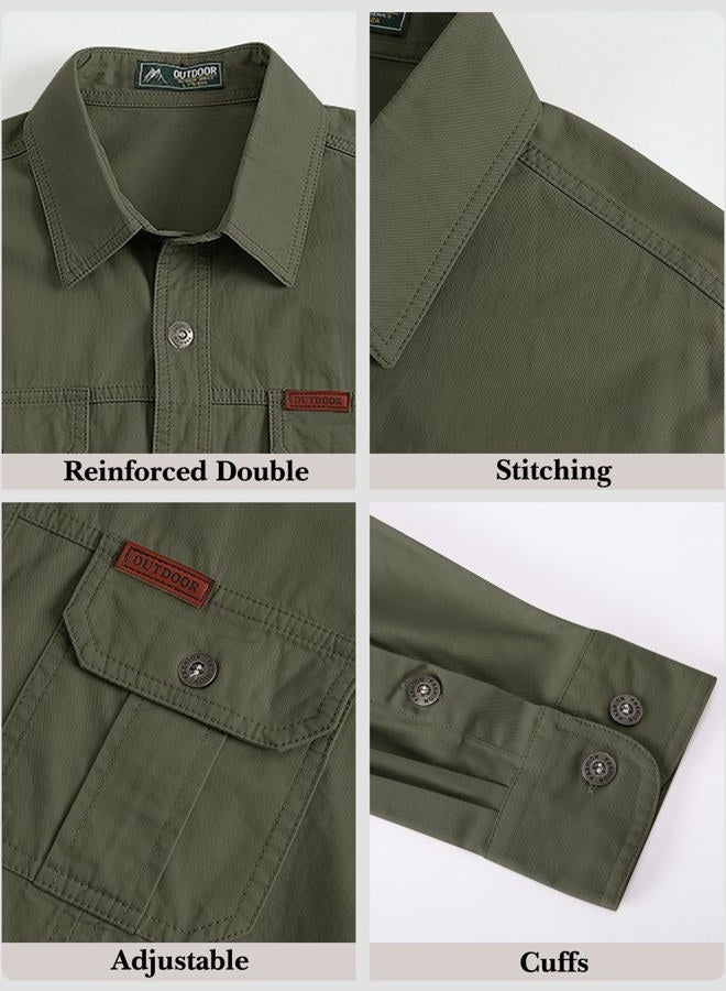 Gihuo Long Sleeve Work Shirts for Men Button Down Shirt Men Cotton Cargo Tactical Shirt for Fishing Safari, Army, L - Image 4
