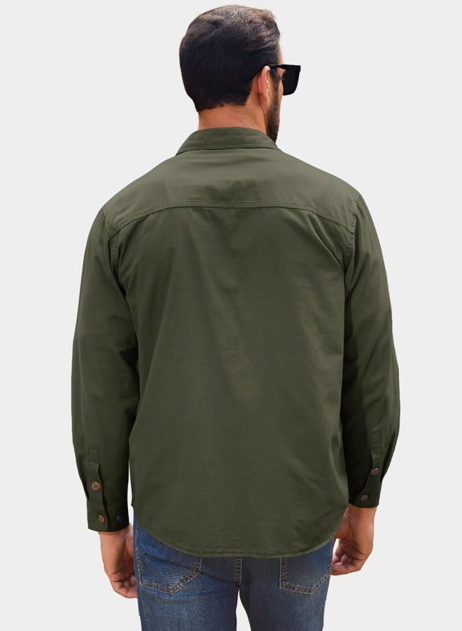 Gihuo Long Sleeve Work Shirts for Men Button Down Shirt Men Cotton Cargo Tactical Shirt for Fishing Safari, Army, L - Image 2