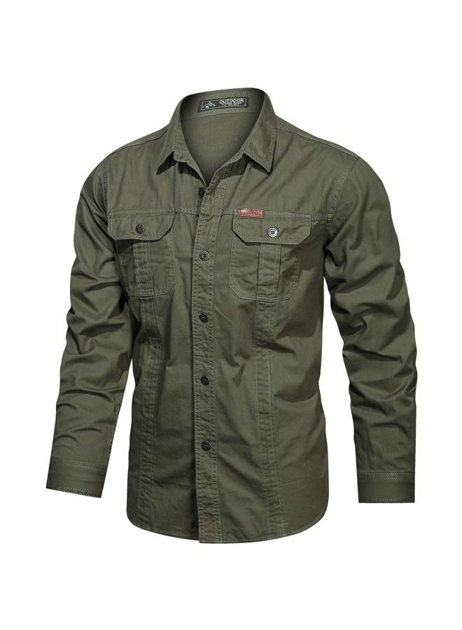 Gihuo Long Sleeve Work Shirts for Men Button Down Shirt Men Cotton Cargo Tactical Shirt for Fishing Safari, Army, L - Image 1