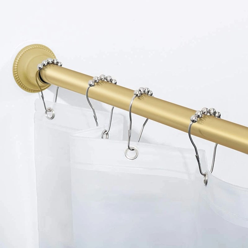 Bluejw Tension Shower Curtain Rod Adjustable Width, Extensible Golden Washroom Rod with Shower Curtain Rings Included - Image 3