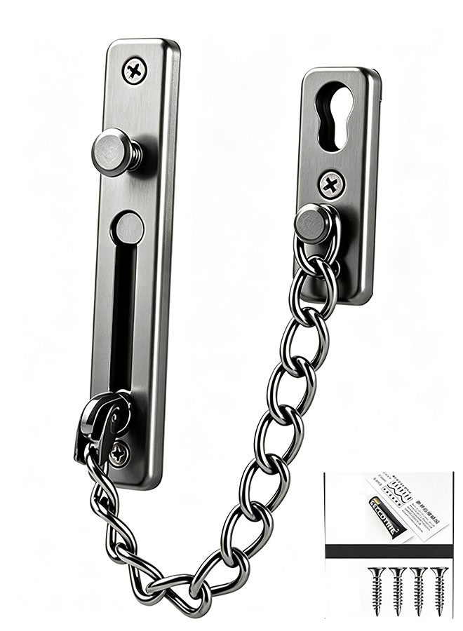 Happy D Chain door lock with a safety spring anti-theft press lock, chain lock for indoor doors and additional front door lock, gun gray (1 piece) - Image 1