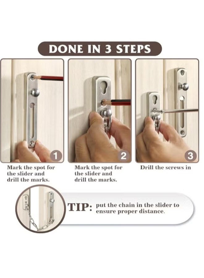 Happy D Chain door lock with a safety spring anti-theft press lock, chain lock for indoor doors and additional front door lock, gun gray (1 piece) - Image 5