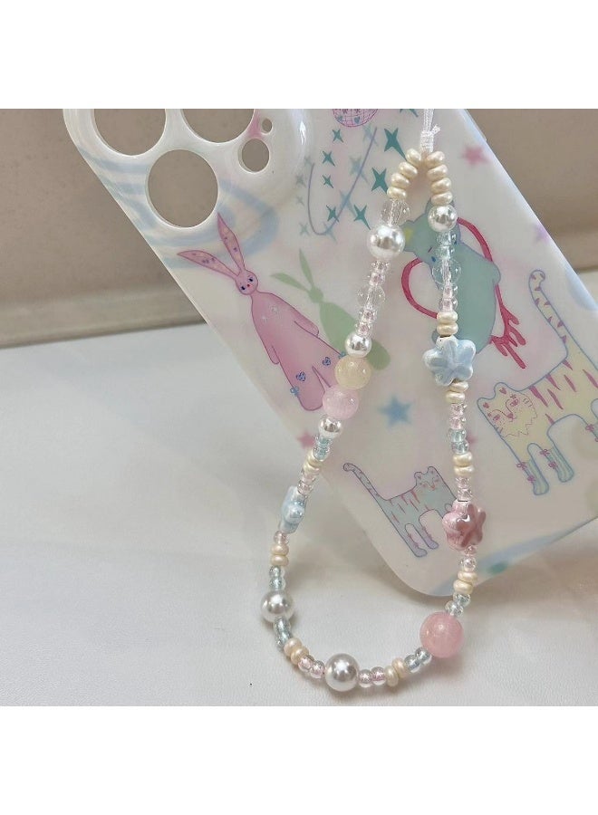 NIBEMINENT Phone Charm/ Chain Strap for Women Girls, Star Cherry Blossom Cell Phone Case Lanyard Wrist Strap