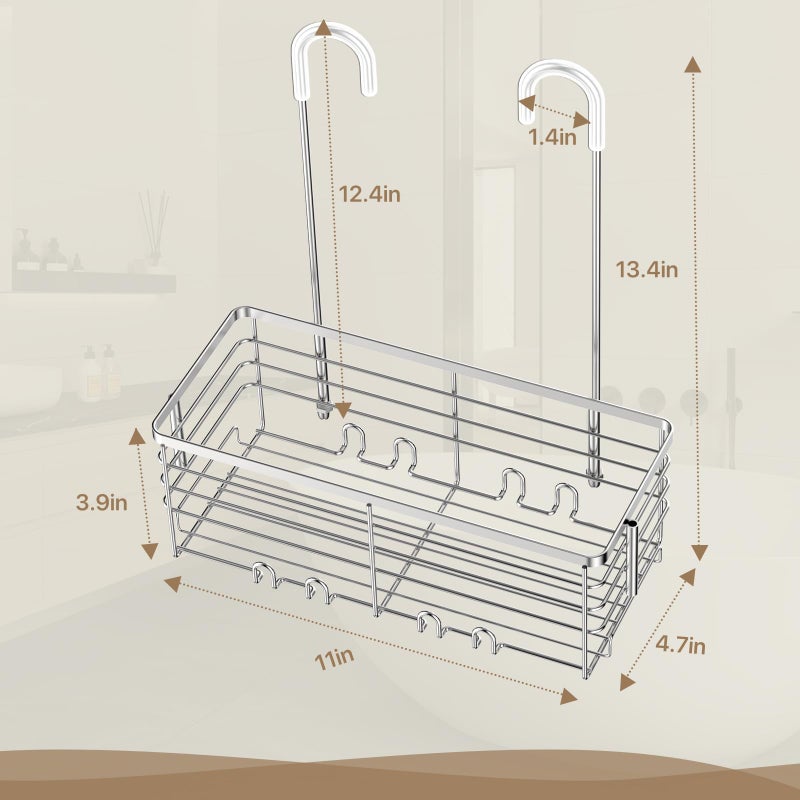 DELLAN Hanging Shower Organizer, Shower Rack with Hooks Over the Door, Bathroom Shower Caddy and Basket - Image 5