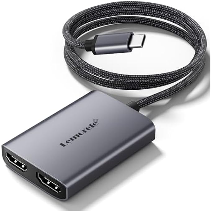 Lemorele MACBOOK PRO AIR USB C DUAL HDMI ADAPTER SUPPORT MACOS 10.15 AND ABOVE, WINDOWS 10 AND ABOVE TO MIRROR OR EXTEND 4K+1080P EXTERNAL VIDEO DISPLAY, COMPATIBLE WITH HP/DELL/LENOVO USB-C LAPTOP - Image 1