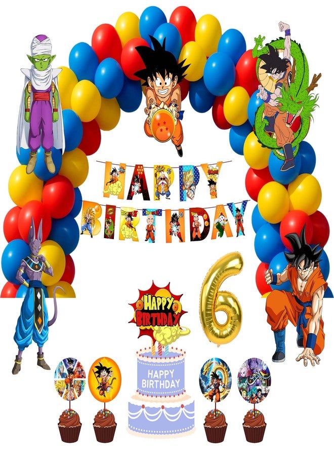 Partyjoy Dragon Ball Z Theme Birthday Decoration Kit for Kids | Anime Party Supplies with Happy Birthday Banner, Cake Topper, Cupcake Toppers | Kids Birthday Decoration Set (6th birthday) - Image 1