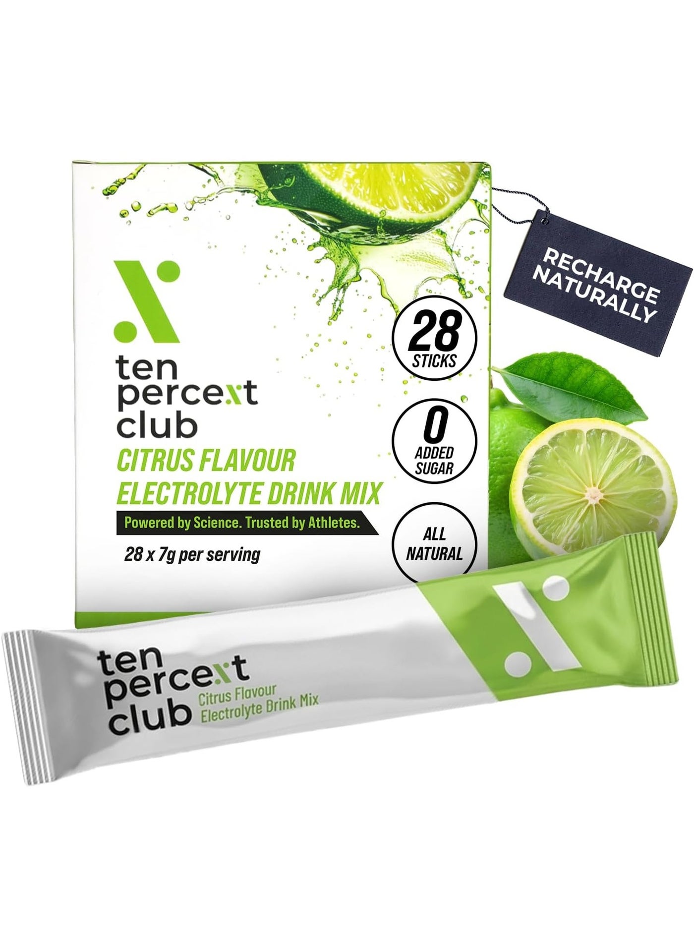Electrolytes Powder Drink Mix - 28 Sachets (28 to 56 Servings) | Coconut Water Powder, Celtic Sea Salt | Easy to Mix, Vegan Citrus Flavoured Electrolytes Drinks | Citrus Lemon Electrolytes Sachets by Ten Percent Club