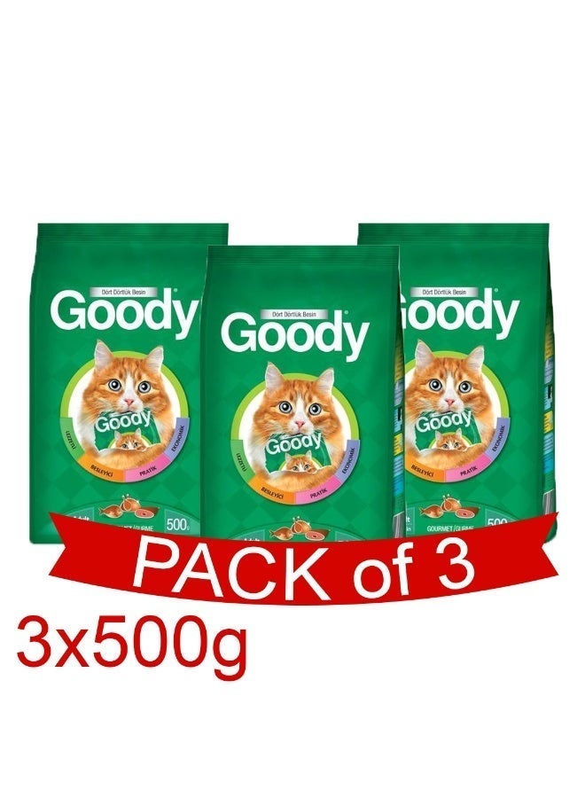 قودي  غودي - طعام جاف للقطط بنكهة شهية، تغذية متوازنة، طاقة ومذاق - ٥٠٠ غرام - 3 أكياس - Image 1