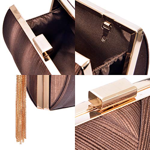 Zebrum Womens Evening Clutch Bag Designer Evening Handbag Hand Bag,Lady Party Wedding Clutch Purse (Elegant Tassel-Brown) - Image 5