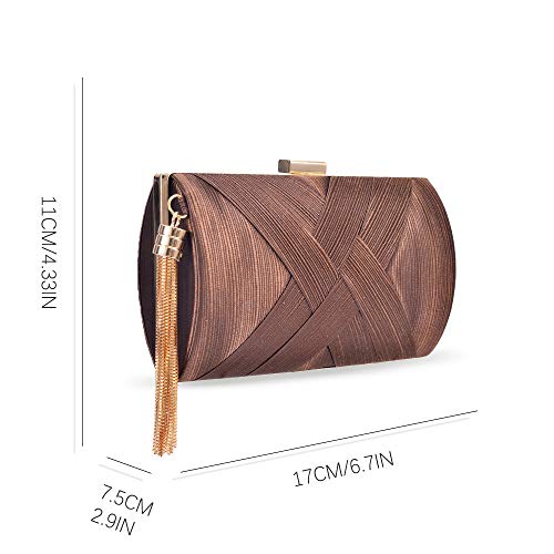 Zebrum Womens Evening Clutch Bag Designer Evening Handbag Hand Bag,Lady Party Wedding Clutch Purse (Elegant Tassel-Brown) - Image 2