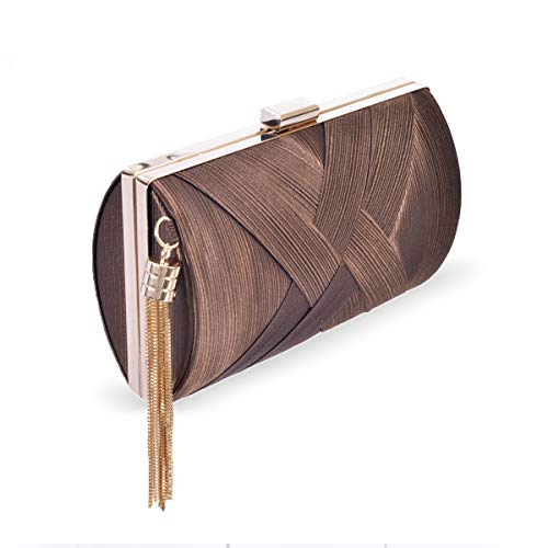 Zebrum Womens Evening Clutch Bag Designer Evening Handbag Hand Bag,Lady Party Wedding Clutch Purse (Elegant Tassel-Brown) - Image 3