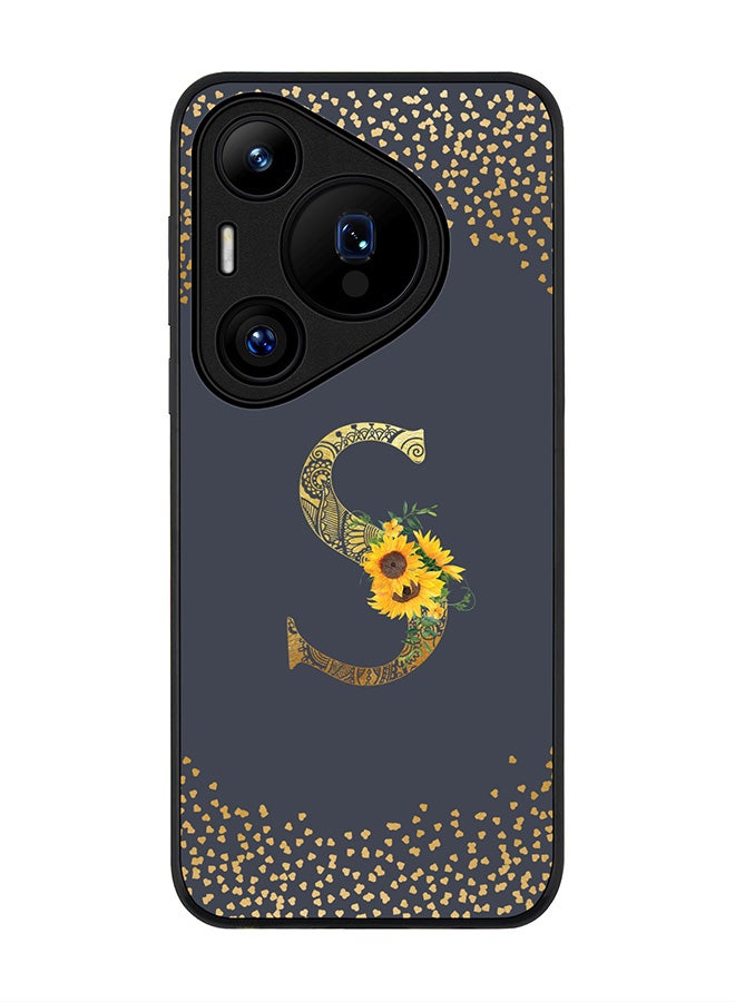 Stylizedd Rugged Black edge case for Huawei Pura 70, Slim fit Case Flexible Cover - Custom Monogram Initial Letter Floral Pattern Alphabet - S (Grey ) - Image 1