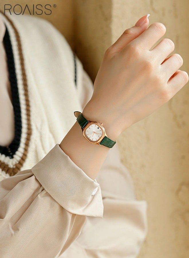 roaiss Women's Leather Strap Quartz Watch Analog Display Square White Dial with Gold Bezel Waterproof Elegant Wristwatch as Gift for Ladies - Image 2