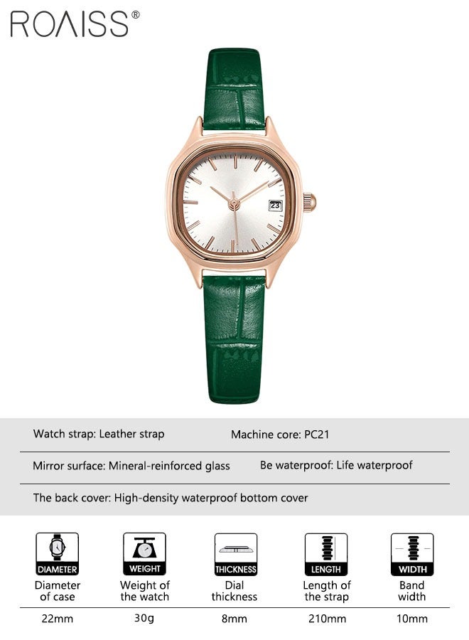 roaiss Women's Leather Strap Quartz Watch Analog Display Square White Dial with Gold Bezel Waterproof Elegant Wristwatch as Gift for Ladies - Image 3