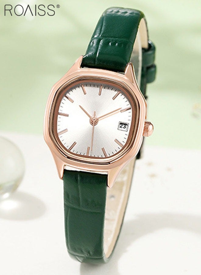 roaiss Women's Leather Strap Quartz Watch Analog Display Square White Dial with Gold Bezel Waterproof Elegant Wristwatch as Gift for Ladies - Image 5