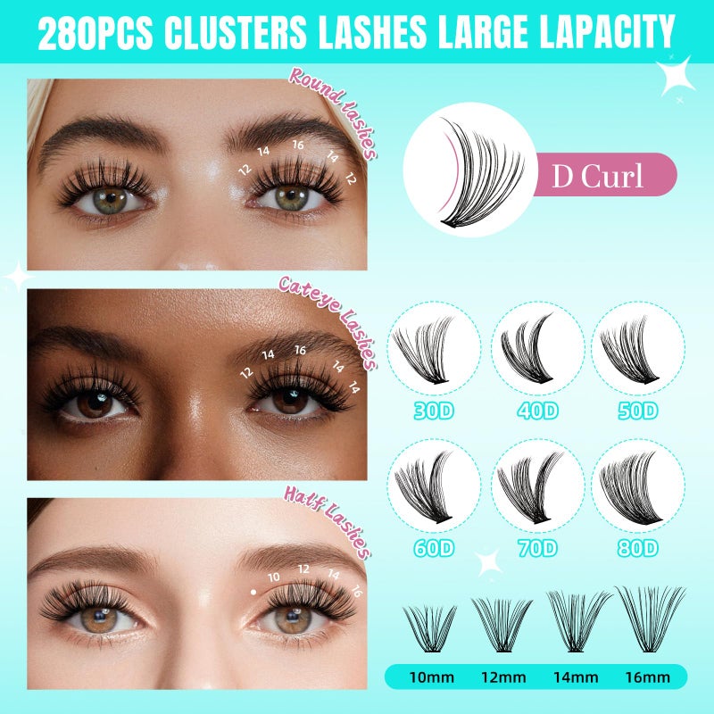 AMZGIRL LASH Lash Clusters Wispy 280PCS Eyelash Extension 30D Cluster Lashes Individual Lashes DIY Lash Extension Natural Look Cluster Eyelash Extensions Soft False Eyelashes at Home for Beginners(16mm) - Image 3