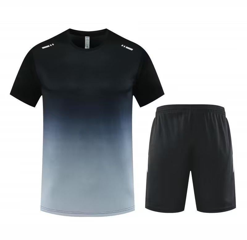 Generic Gradient Mens Gym Suit Quick-Dry Summer Sports Set black gray 