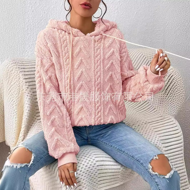 Women's Hooded Fleece Pullover Sweatshirt Casual Flannel Coat - Image 3