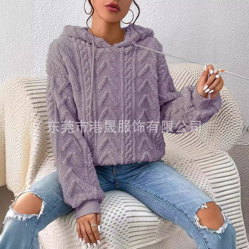 Women's Hooded Fleece Pullover Sweatshirt Casual Flannel Coat - Image 2
