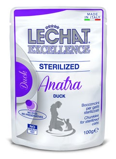 Monge Lechat Excellence by Monge | Sterilised Cat Wet Food with Duck | Super Premium Complementary Wet Cat Food | Chunkies in Pouch - 100g 