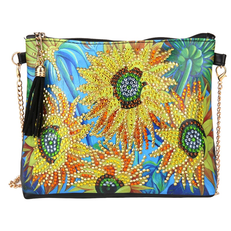 Diamond Painting Wallet Black PU Leather Sunflower Pattern Chain Bag DIY Hand Made Craft Gift - Image 2
