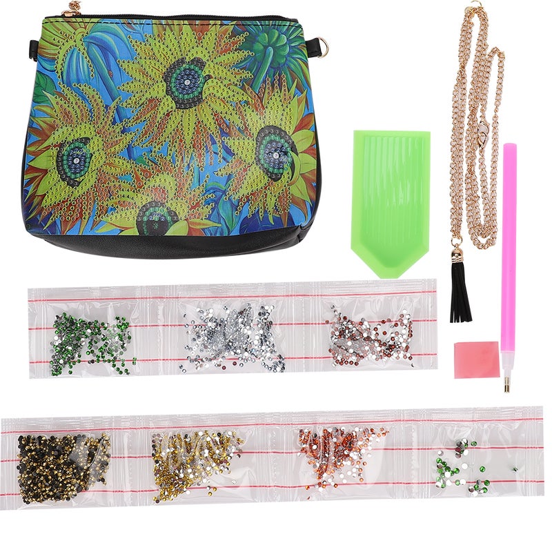 Diamond Painting Wallet Black PU Leather Sunflower Pattern Chain Bag DIY Hand Made Craft Gift - Image 1