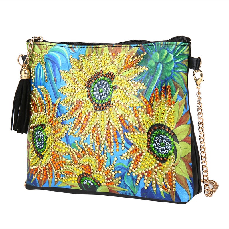 Diamond Painting Wallet Black PU Leather Sunflower Pattern Chain Bag DIY Hand Made Craft Gift - Image 3