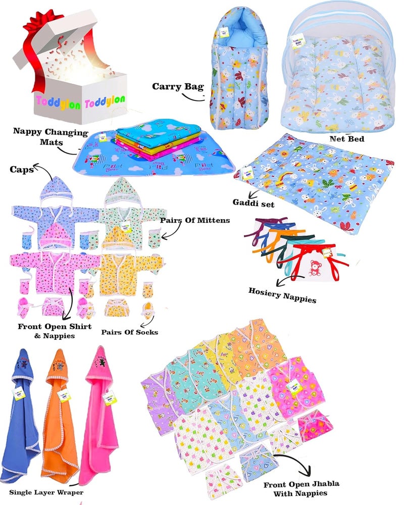 Toddylon Flat Bed 56 in 1 New Born Gift Set - Maternity Kit, Baby Shower Essentials, Clothes, Bedding, and Products Combo (0-6 Months, Multicolor) - Image 2