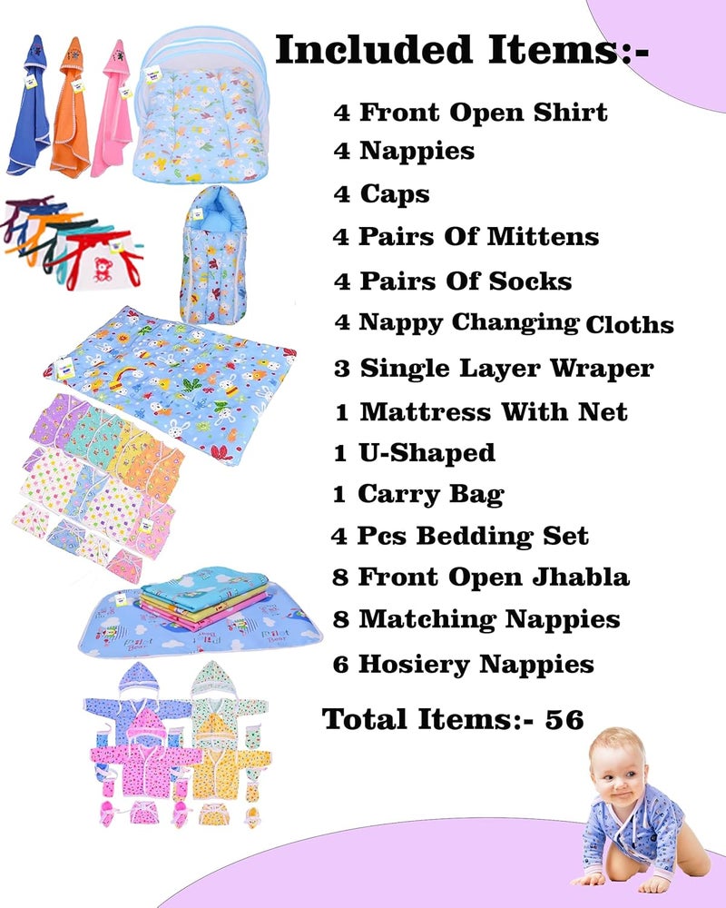 Toddylon Flat Bed 56 in 1 New Born Gift Set - Maternity Kit, Baby Shower Essentials, Clothes, Bedding, and Products Combo (0-6 Months, Multicolor) - Image 3