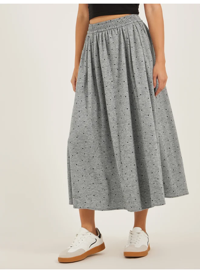 Styli Styli Polka Dot Flared Midi Skirt