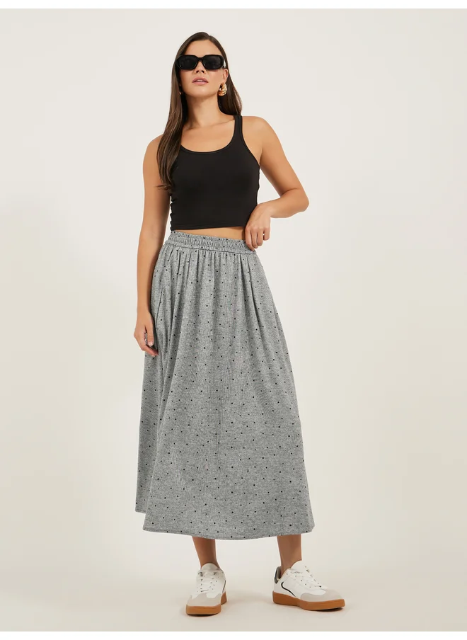 Styli Styli Polka Dot Flared Midi Skirt
