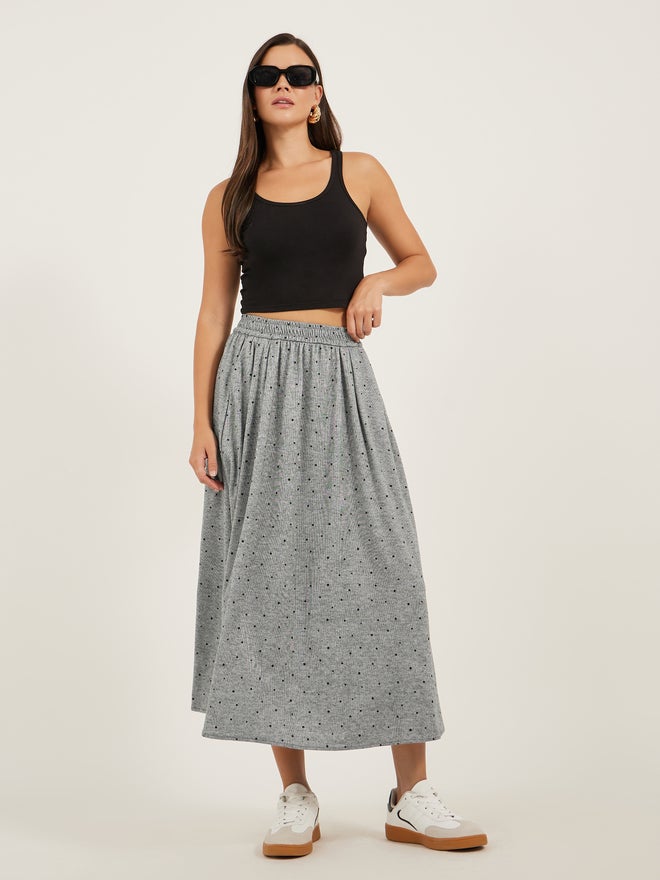Styli Polka Dot Flared Midi Skirt - Image 1