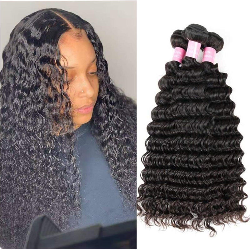 Miss GAGA 3 Bundles 9A Deep Wave 22 24 26 100 Unprocessed Virgin Human Hair Brazilian Deep Wave 3 Bundles No Shedding Natural Black Color Can Be Dyed and Bleached
