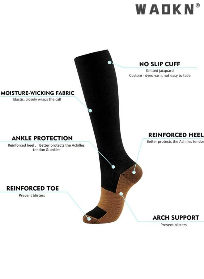 WAOKN 3 Pairs Compression Socks for Women Circulation-Best Support for Nurses ,Running,Athletic,Travel , Antibacterial sweat absorbing knee high socks , Comfortable slimming effect , easy to clean , black . - Image 4