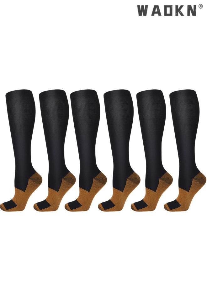 WAOKN 3 Pairs Compression Socks for Women Circulation-Best Support for Nurses ,Running,Athletic,Travel , Antibacterial sweat absorbing knee high socks , Comfortable slimming effect , easy to clean , black . - Image 1