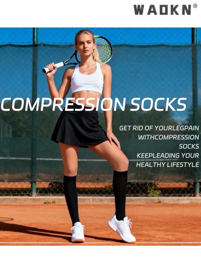 WAOKN 3 Pairs Compression Socks for Women Circulation-Best Support for Nurses ,Running,Athletic,Travel , Antibacterial sweat absorbing knee high socks , Comfortable slimming effect , easy to clean , black . - Image 3