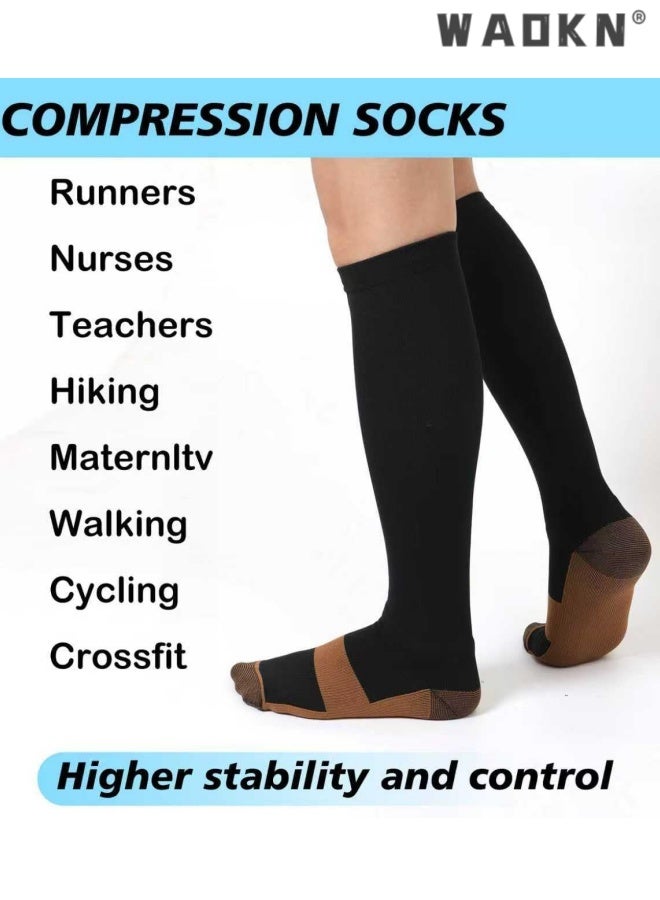 WAOKN 3 Pairs Compression Socks for Women Circulation-Best Support for Nurses ,Running,Athletic,Travel , Antibacterial sweat absorbing knee high socks , Comfortable slimming effect , easy to clean , black . - Image 5