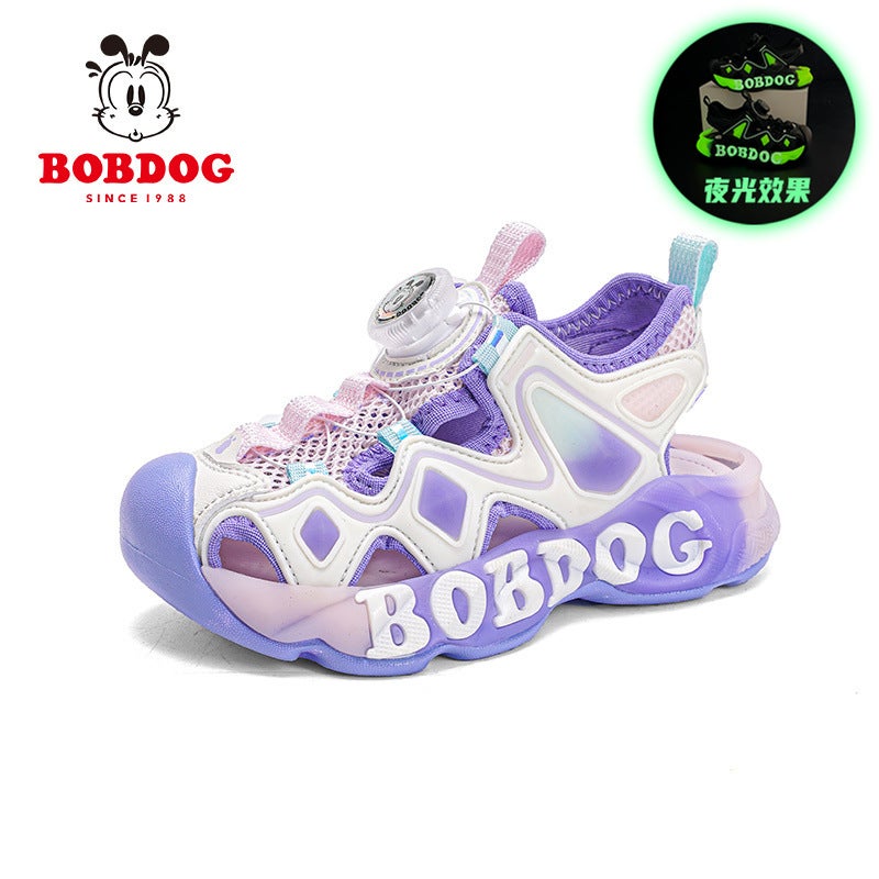 Babu Bean Girls' Sandals Baotou Anti-Kick Soft Sole Sports Fluorescent Edition Boys Sandals Beach Shoes - Image 1