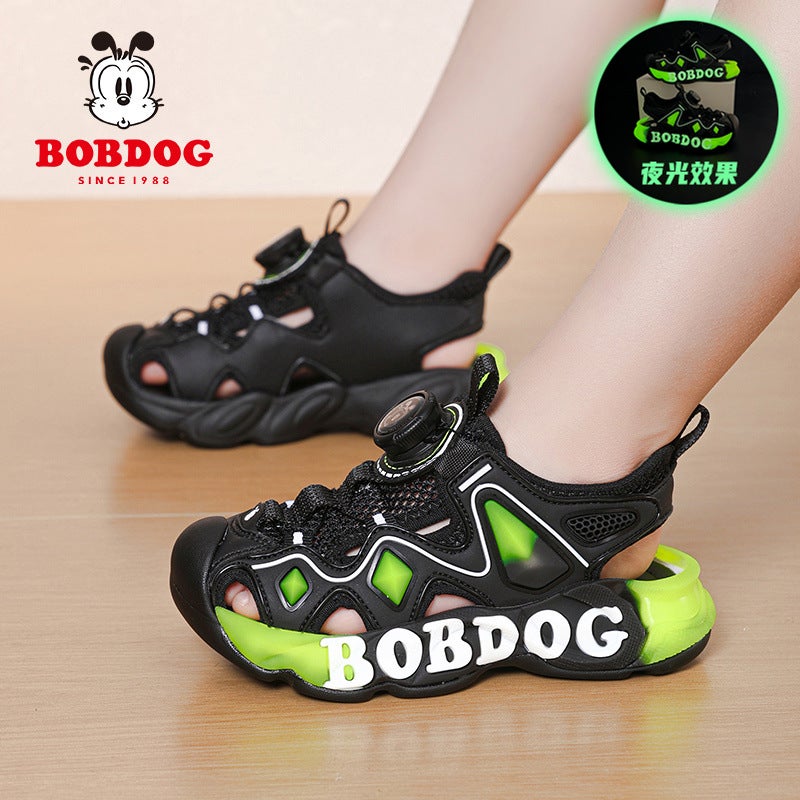 Babu Bean Girls' Sandals Baotou Anti-Kick Soft Sole Sports Fluorescent Edition Boys Sandals Beach Shoes - Image 4