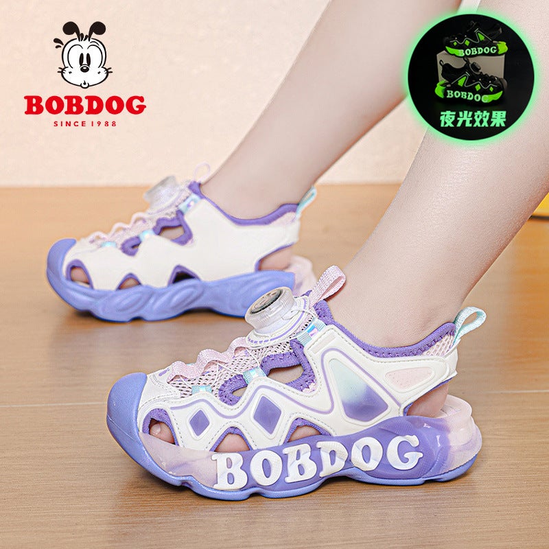 Babu Bean Girls' Sandals Baotou Anti-Kick Soft Sole Sports Fluorescent Edition Boys Sandals Beach Shoes - Image 2