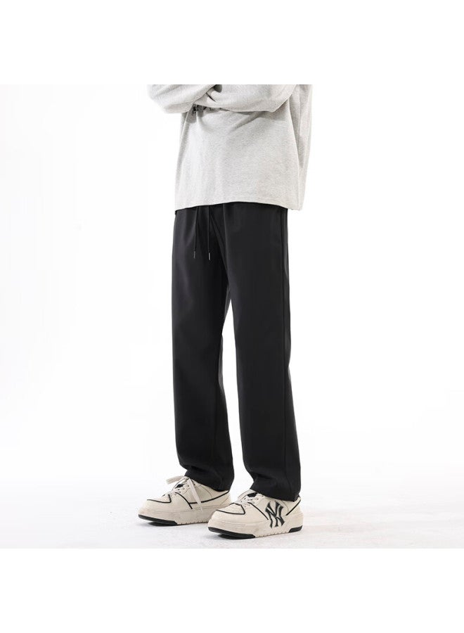 Izexx Straight-leg Casual Pants For Men, Summer Lightweight Simple Straight Comfortable Solid Color Versatile Trousers Iz41 Black XL