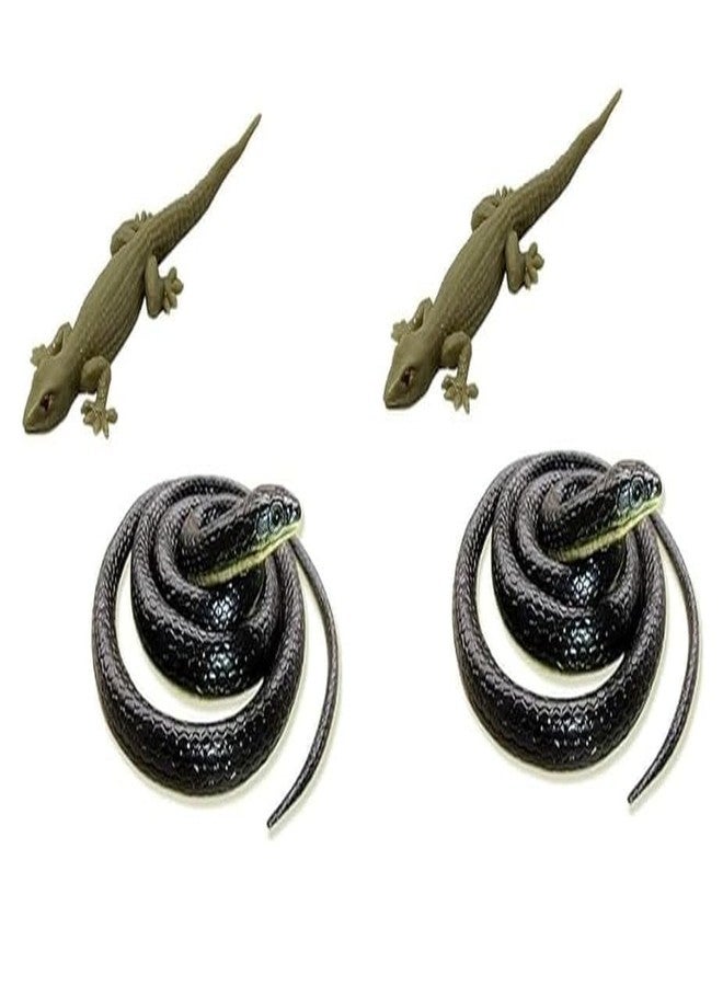 KRySt Brown Lizard and Black Snake Combo Toys | Real Looking Rubber Lizard Toy | Original Look Chipkali Toy | Chipkali and Snake Prank Toys for Kids and Adults (Snake + Lizard (2 Each) 4 Nos.)