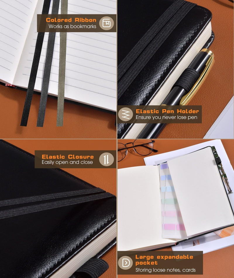 dilitego Lined Journal Notebook for Women Men, 256 Numbered Pages Hardcover Leather Journals for Writing, A5 Journaling Notebooks, College Ruled Journal for Business Work School Note Taking 5.75" x 8.38" Black - Image 5