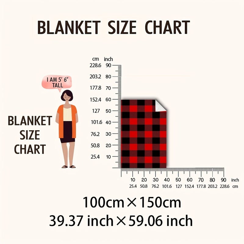 Red Black Plaid Flannel Blanket 70.87 x 78.74 Inch Soft Warm Sofa Bed Camping Travel - Image 5