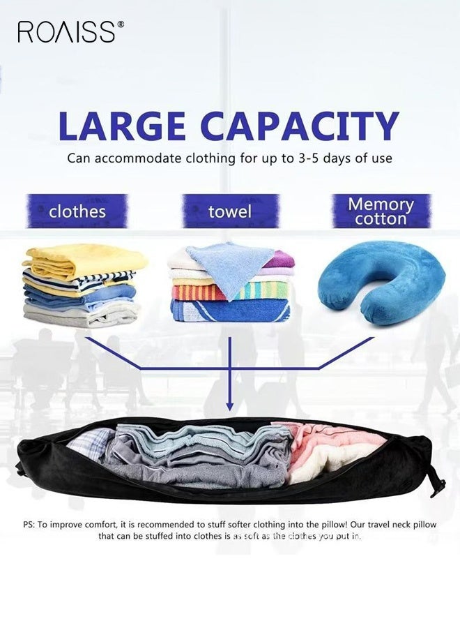 roaiss Unisex Airplane Car Travel Headrest Soft Plush Stuffed Luggage Pillowcase with Shoulder Straps Multi-functional Outdoor U-Shaped Lightweight Portable Headrest Black - Image 3